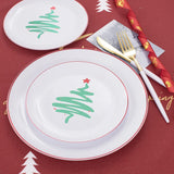 Liyh 150 Pcs Plastic Christmas Disposable Dinnerware Set, Disposable Christmas Plastic Plates With Red Rim, Gold Cutlery With White Handle, Tableware Dishes For Xmas Day 30 Guests