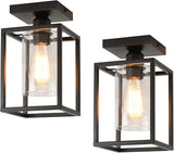 2 Pack Farmhouse Semi Flush Mount Ceiling Lights Black Metal Frame with Clear Glass