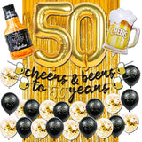 50Th Birthday Decorations Men, Happy 50Th Birthday Decorations With 40 Inch Gold 60 Number Balloons, Birthday Banner, Latex Balloon, Fringe Curtains And Foil Balloons