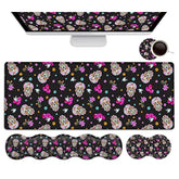 Gaming Mouse Pad Set, Large Mouse Pad And Ergonomic Memory Foam Keyboard Wrist Rest Support, Easy Typing Pain Relief Writing Mat, Extended Office Desk Mat Cute Funy Sugar Skull Black Mouse Pad
