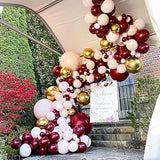 118Pcs Burgundy Gold Balloon Arch Garland Kit Double Stuffed Wine Red