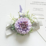 2 Pieces Artificial Wrist Corsage And Boutonniere Set, Groom Groomsmen Bride Bridesmaids Wedding Flowers Accessories Prom Party Suit Decorations - Pale Purple