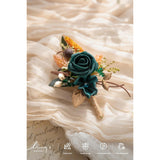Single Boutonniere For Man Groom, Artificial Flowers For Wedding Decor/Prom/Homecoming/Graduation, Etc.Dark Teal Orange