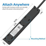 6 Outlet Surge Protector Power Strip 2FT Extension Cord 600J Overload Protection Wall Mount 15A 1875W