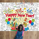 Giant Happy New Year Coloring Poster For Kids 2026 New Years Eve Giant Coloring Tablecloth Large Books Huge Sheet Page Table Cover For Wall Boys Girls Classroom Home Holiday Party Supplies 31X43In