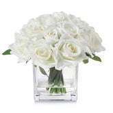 18 Heads Faux Rose Flowers In Vase, Fake Rose Flowers Arrangement In Vase With Fake Water For Dining Table, Wedding Decor (Cream)