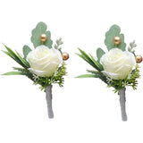 2Pcs Roses Boutonniere For Men Wedding, Groom Groomsman Artificial White Rose Flowers With Pins For Wedding Anniversary Celebration,Prom,Party,Home Decoration Artificial Flowers