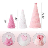 Valentines Day Table Decor Decorations: 3Pcs 10.5" 8" 6" Pink White Plush Fur Cone Valentine Trees With Pearls Heart Topper, Valentine Indoor Decor For The Home Tiered Tray Gift For Her