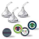 Ugly Sweater Christmas Holiday Party Kiss Sticker Labels, 300 Party Circle Sticker Sized 0.75” For Chocolate Drop Kisses By Amandacreation, Great For Party Favors, Envelope Seals & Goodie Bags