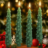 4 Pcs Christmas Tree Taper Candles-10 Inch Unscented Tree Shaped Taper Candle-Green Christmas Decorative Tree Candles For Home Decor Party Centerpiece Decoration