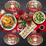 50 Pcs Christmas Vintage Oval Paper Plates 11Inch Holiday Retro Winter Santa Snowman Christmas Tree Table Platter Disposable Dish Tray For Candy Cookie Xmas Eve Birthday Party Dinner Supplies