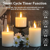 Rechargeable Flameless Glass Pillar Candles–Gifts For Women–Set Of 3, Realistic Flickering Led Light,Remote & Timer, Usb-Rechargeable, Ideal For Living Room, Bedroom & Holiday Décor