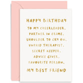 Old English Co. Cute Birthday Card For Best Friend - Unpaid Therapist, Partner In Crime, Shoulder To Cry On - Thank You Happy Birthday Greeting Card For Bff Bestie | Blank Inside With Envelope