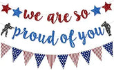Military Going Away Party Decorations For Red Blue Glitter We Are So Proud Of You Banner American Flag Patriotic Soldier For 4Th Of July Veterans Day Memorial Day Themed Welcome Home