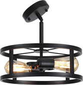 2 Light Industrial Black Semi Flush Mount Ceiling Light Farmhouse Fixture
