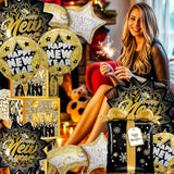 9pc Black Gold New Year 2026 Balloons Shooting Star Leaf Foil Decorations