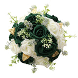 Round Green Artificial Pe Rose Bouquet With Pearls For Bridal Toss And Bridesmaids Suit For Wedding Party