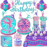 170 Pcs Gymnastics Birthday Party Decorations, Serves 20 Guests, With Banner, Balloon, Cake Topper, Plates And Napkins, For Gymnastics Party Decorations