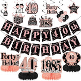 40th Birthday Decorations Rose Gold Banners, Swirls & Honeycomb for Women