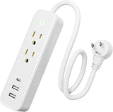 Flat Plug Power Strip with 3 USB Ports and 2 AC Outlets