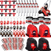 112 Pcs Ninja Pirate Party Favors With Drawstring Backpack Headband Inflatable Sword Bracelet Sticker Keychain Stretch Ninja Or Pirate Eye Mask For Karate Birthday (Ninja Style)