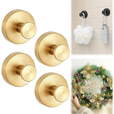 Suction Cup Hooks For Wreaths On Glass, 2025 New Model No-Drill Suction Cup Hooks, Wreath Hangers For Front Doors, Metal Towel Hooks For Showers Bathrooms Mirrors (4, Gold)