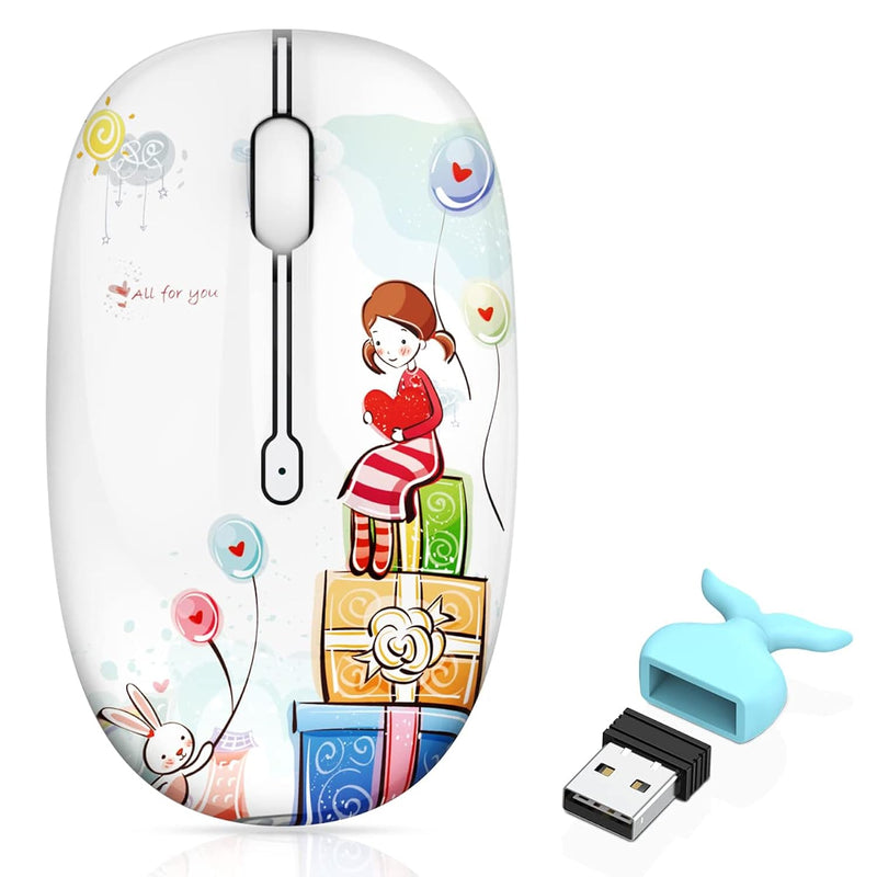 Wireless Mouse Cute Silent Computer Mouse With Usb Receiver & Cute Decoration,