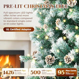 9 Ft Prelit Christmas Tree With 500 Led Lights, App Control, Slim Pencil Christmas Tree, Multi-Color Rgbw Lights, 1426 Flocked Frosted Tips, Xmas Tree, 95 Pine Cones, For Home, Party