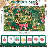 Merry Christmas Large Fabric Banner Background Sign, Green Elk Garland Xmas Banner Backdrop Photo Props For Wall Party New Year Winter Decorations
