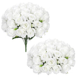 White Roses Artificial Flowers, 2 Pack Rose Fake Flower Bouquets Realistic Faux Silk Flowers For Vase Bridal Bouquet Wedding Centerpieces Arrangements Home Décor