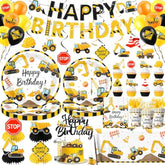 Construction Birthday Decorations,245Pcs Construction Birthday Party Supplies-Includes Plates Napkins Cups Banner Balloons Tablecloth And Cake Toppers For Kids Trucktheme Celebration Tableware