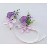2 Pieces Party Prom Homecoming Artificial Calla Lily Corsage And Boutonniere Set, Groom Groomsmen Bride Bridesmaids Wedding Simulation Flowers Accessories Suit Decorations- Purple
