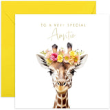 Old English Co. Giraffe Very Special Auntie Card - Giraffe Floral Cute Birthday Card For Her - Cute Well Done Congratulations Cards For Auntie From Niece Or Nephew | Blank Inside With Envelope