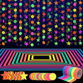 127Ft Neon Party Supplies Set, 6 Colors Uv Blacklight Reactive Tape, Neon Paper Garlands Circle Dots Stars Hanging Decorations For Birthday Wedding Glow Party Decorations
