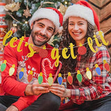 Gold Glitter Lets Get Lit Banner Let'S Get Lit Garland Christmas Holiday Banner For Ugly Christmas Sweater Party Decorations, Merry Friendsmas Xmas Party Decorations