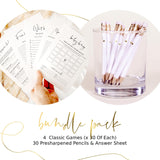 Baby Shower Games, Set Of 4 Minimalist Baby Shower Games For 30 Guests, Boy Or Girl, Double-Sided Cards, 30 Pencils (Minimalist)