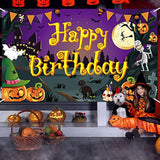 Halloween Birthday Backdrop Banner with Pumpkin Ghost and Spooky Castle Party Decor