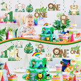 16Pcs Wild One Birthday Decorations Hanging Swirls For Boys Girls, Jungle Safari Theme 1St Birthday Foil Swirls Party Supplies, Safari Animal First Bday Ceiling Sign Decor