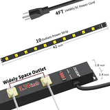 Heavy Duty Metal Power Strip 10 Outlets 4FT Extension Cord 2100J Surge Protector 15A 1875W Black