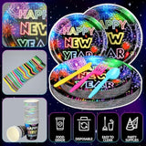 150pcs Neon 2026 New Year Party Plates & Cutlery Set for 25 Guests