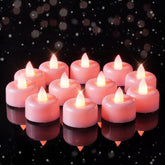 12 Pack Pink Flameless Led Tea Lights Candles Battery Operated, Electric Fake Tealight Candles For Votive, Wedding, Table Centerpiece, Theme Party, Aniversary, Proposal, Christmas, Pink Base
