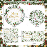 150Pcs Christmas Paper Plates and Napkins Party Supplies, Disposable 9’’& 7’’ Holiday Plates with Green Holly Leaves Red Berries Xmas Party Decorations Tableware Set, Serves 50 Guests