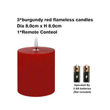 Red Wax Flameless Candles - Realistic Flickering Led Pillar Candles With Remote & Timer, Battery Operated, For Valentine'S Day, Home, Wedding, Birthday Decorations, Set Of 3