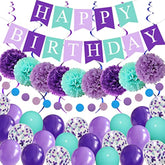 Mermaid Birthday Party Decorations Banner with Purple Mint Confetti Balloons Garland Set