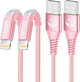 2 Pack 6FT Apple Certified USB A to Lightning Cable Braided Fast Charging Cord for iPhone 14 13 12 11 Pink
