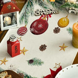 Joy To The World Xmas Balls Christmas Table Runner, Pine Cone Winter Holiday Kitchen Dining Table Decoration For Home Party Decor 13 X 72 Inch