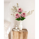 3Pcs Artificial Flowers Mums Spider Mum Flower 28.3'' Long Stem Fake Chrysanthemum Flowers Leucospermum Cordifolium Arrangement Faux Pincushion Flowers Bouquet For Home Decor Red & White