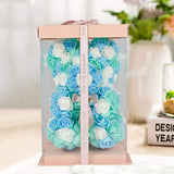 Hand Made Artificial Flowers Rose Bear Pure Color For Valentine Birthday And Mother'S Day With A 10" Pink Gift Box (Grey Bow-Tricolor Flower)