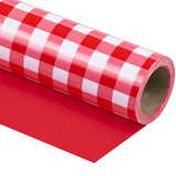 Reversible Wrapping Paper - Mini Roll - 17 Inch X 33 Feet - Red And White Plaid Design For Birthday, Holiday, Wedding, Baby Shower