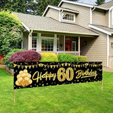 "60th Birthday Banner – Black & Gold Decorations for Indoor/Outdoor Party